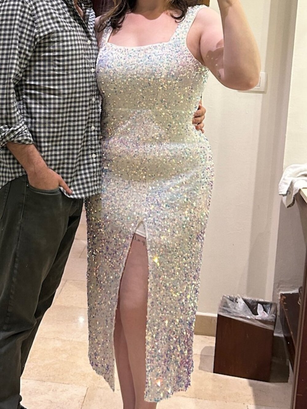 Show Me Your Mumu Eden Midi Dress in White Sparkle Sequin XL - Picture 5 of 8
